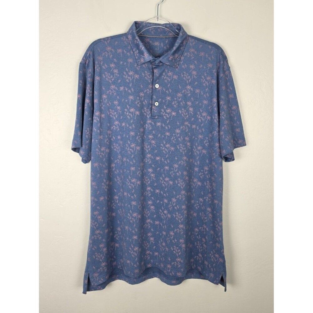 Johnnie-O Kai Polo Performance Golf Short Sleeve Flamingo Palm Blue Pink Size XL
